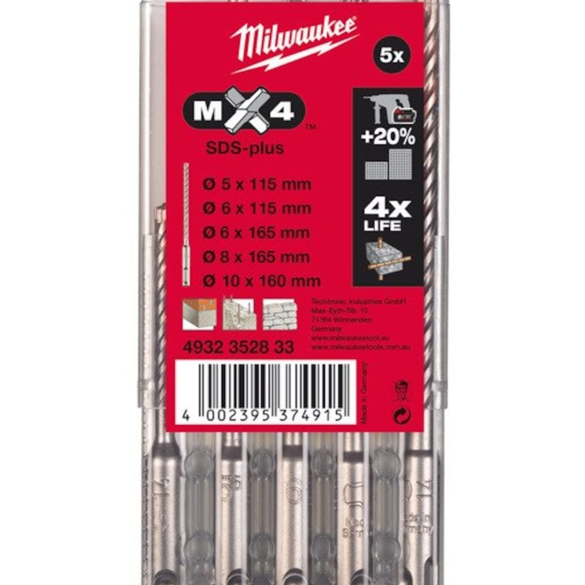 Coffret 5 forets MX 4 taillants SDS+ - 4932352833